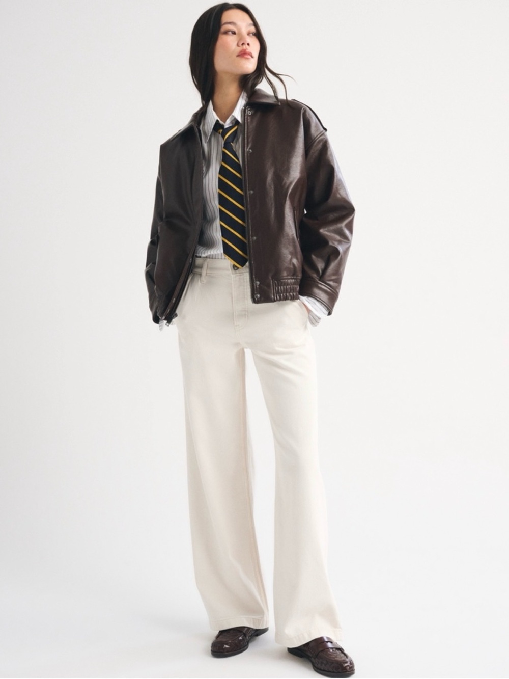 Abercrombie & Fitch High Rise Wide Leg Trouser Jean - Ecru